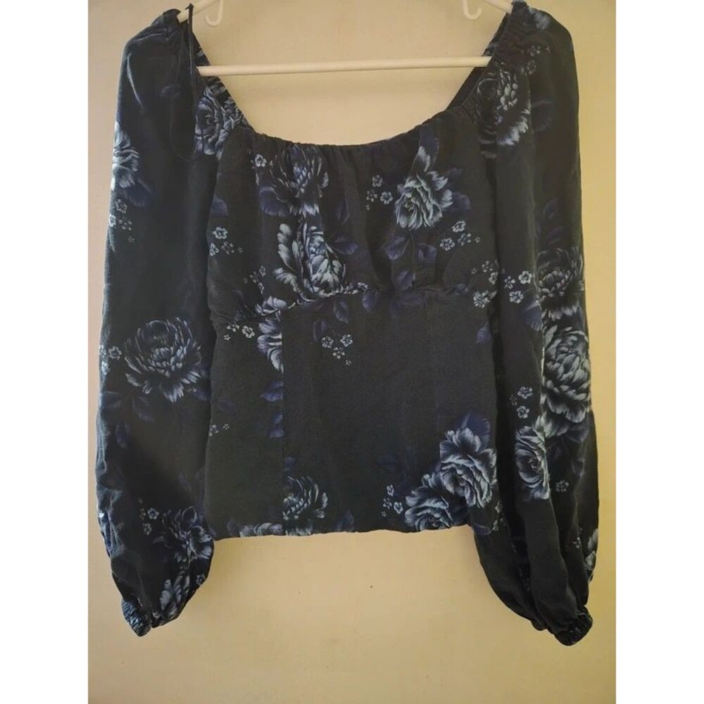 Old Navy Navy Blue Floral Square Neck Blouse Size S